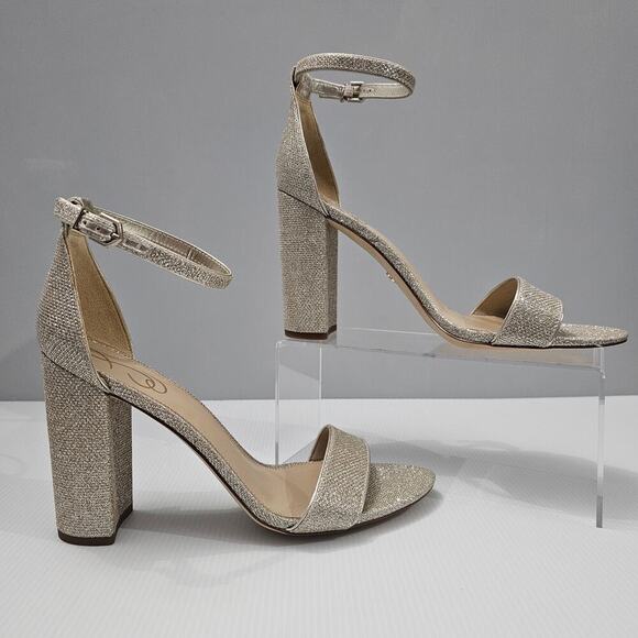 NEW Sam Edelman Yaro Sandal Heel Womens 11 Metallic Gold Sparkly Glam Mesh - Picture 3 of 13